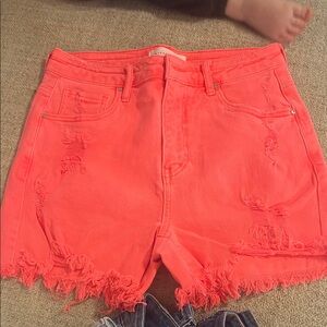 Coral Distressed Denim Jean Shorts - Brand Unspecified